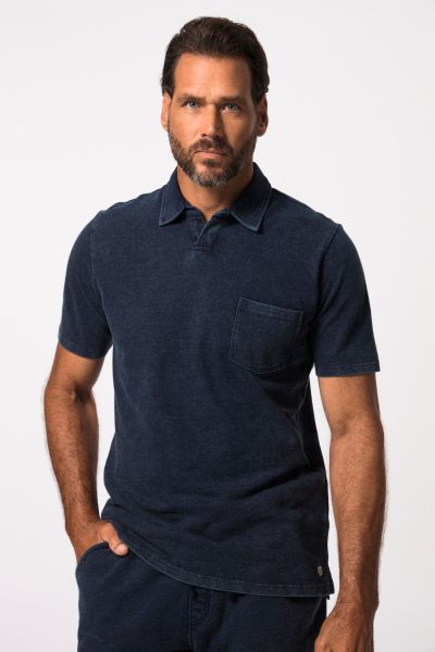 Polo shirt, short sleeve, piqué, denim look, up to 8 XL