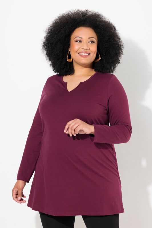 Notch Neckline Long Sleeve Knit Tunic