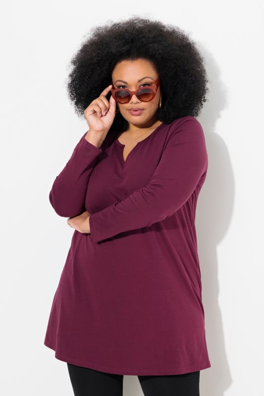 Notch Neckline Long Sleeve Knit Tunic