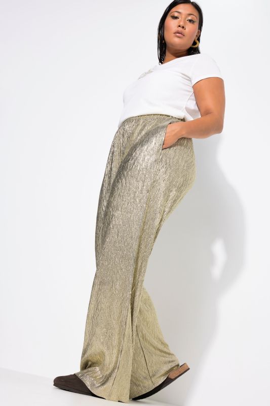 Textured Metallic Wide Leg Pants