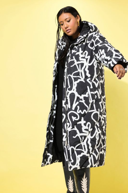 Scribble Print Oversized Puffer Coat