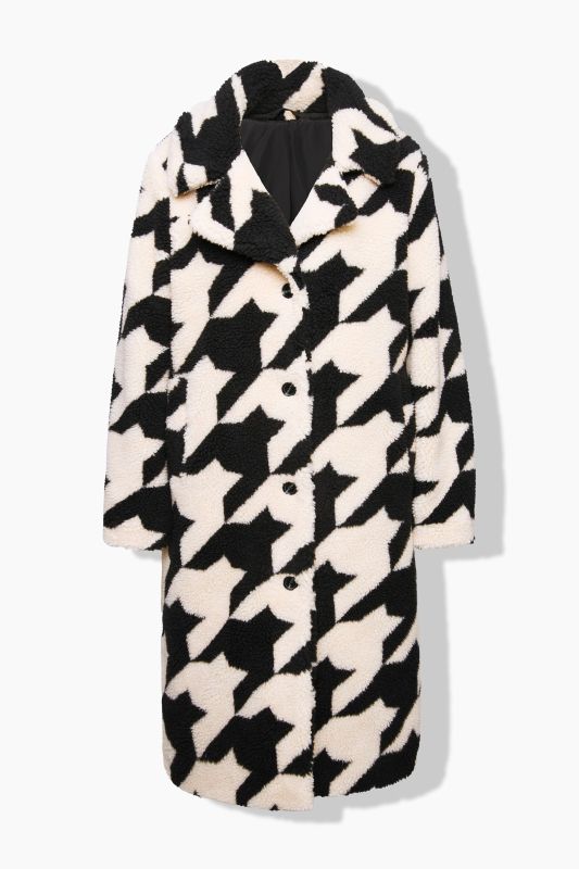 Houndstooth Faux Fur Coat