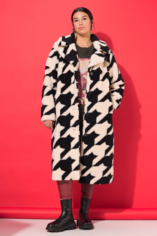 Houndstooth Faux Fur Coat