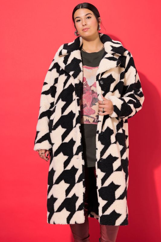 Houndstooth Faux Fur Coat