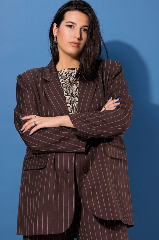 Shimmer Pinstripe Button Front Blazer