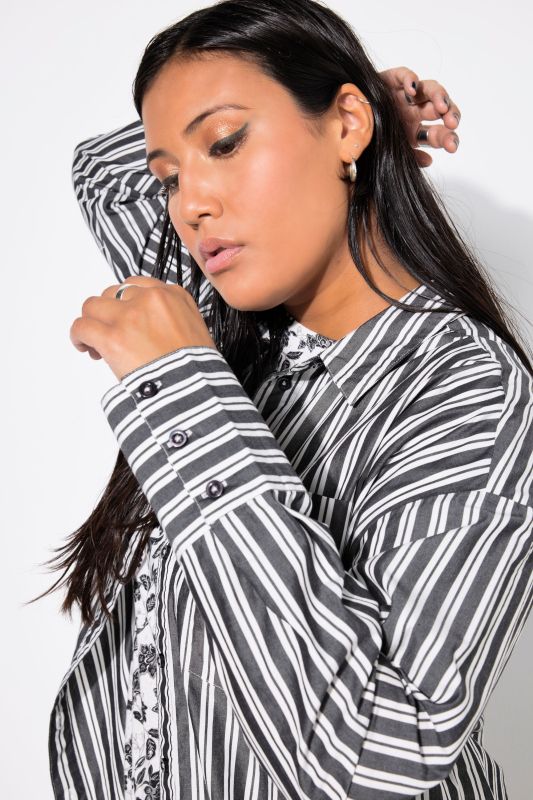 Oversized Striped Long Sleeve Button Down Blouse