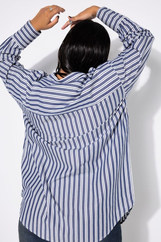 Oversized Striped Long Sleeve Button Down Blouse