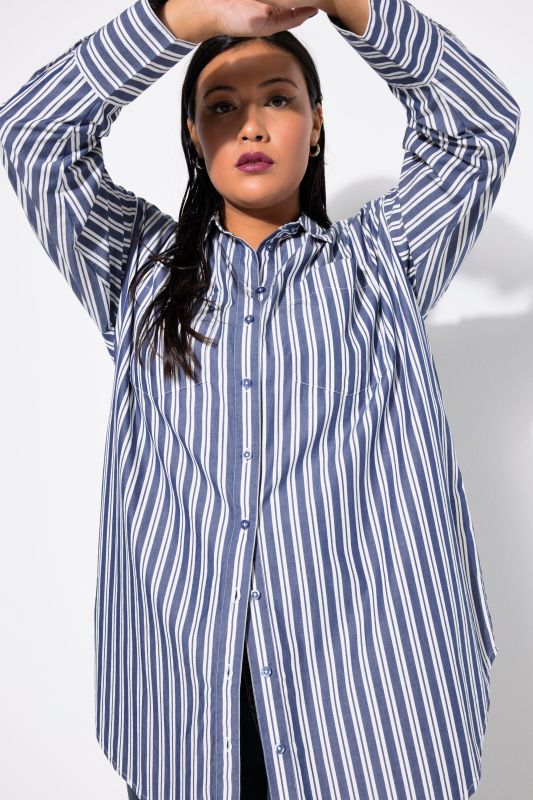 Oversized Striped Long Sleeve Button Down Blouse