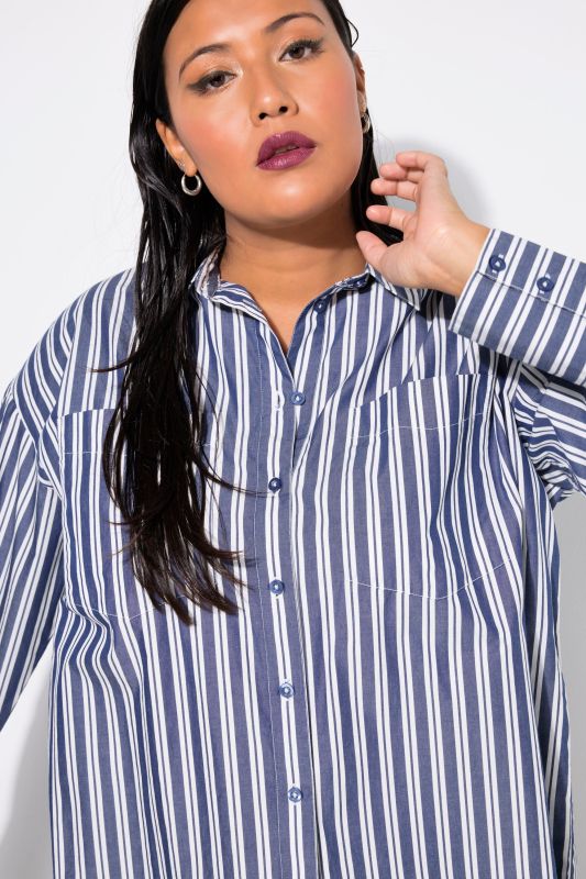 Oversized Striped Long Sleeve Button Down Blouse