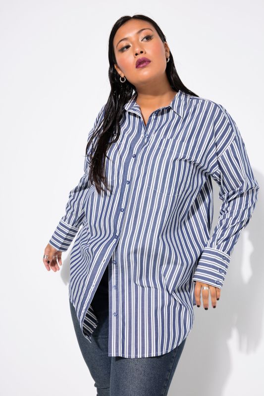 Oversized Striped Long Sleeve Button Down Blouse