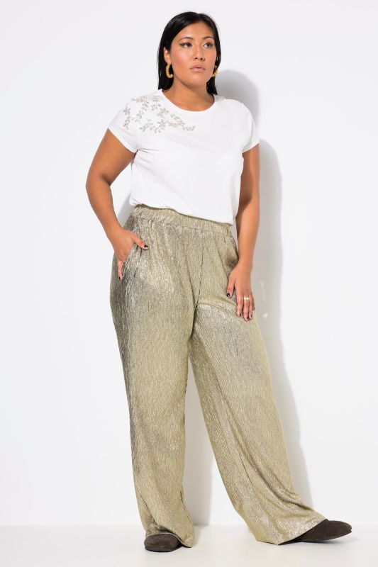 Textured Metallic Wide Leg Pants