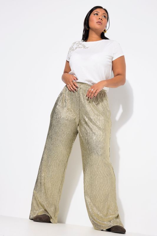 Textured Metallic Wide Leg Pants