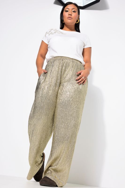 Textured Metallic Wide Leg Pants