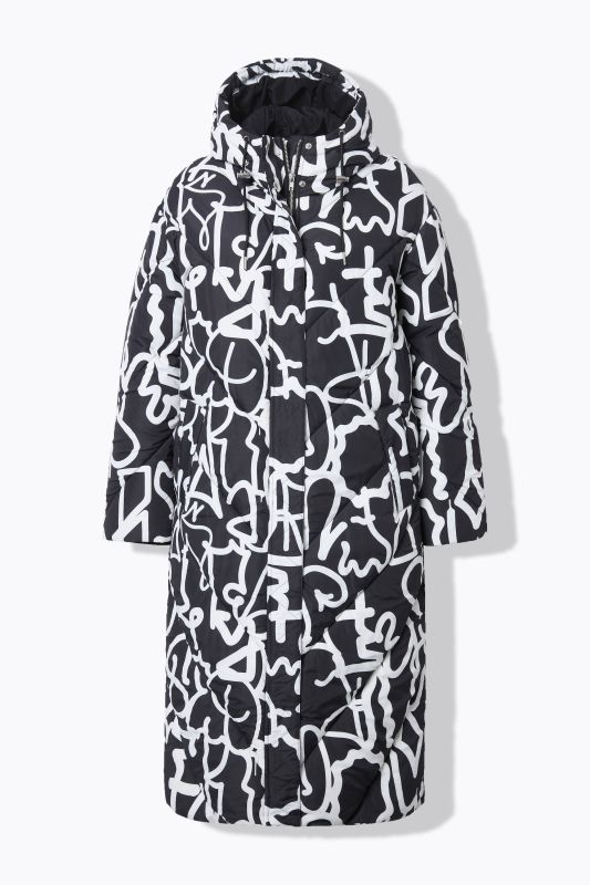 Scribble Print Oversized Puffer Coat