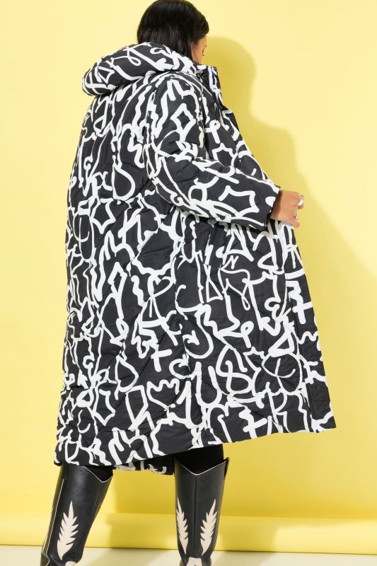 Scribble Print Oversized Puffer Coat