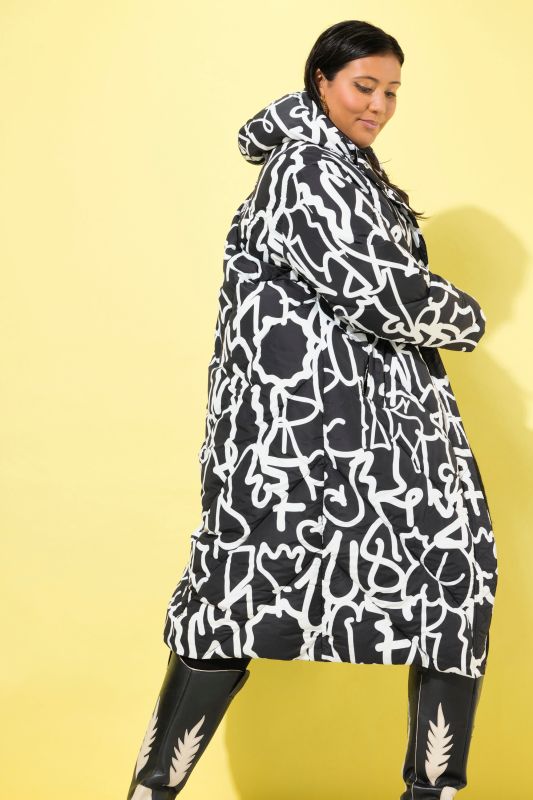 Scribble Print Oversized Puffer Coat