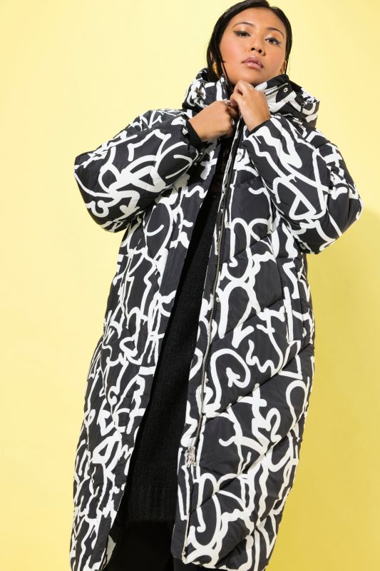 Scribble Print Oversized Puffer Coat