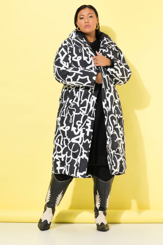 Scribble Print Oversized Puffer Coat