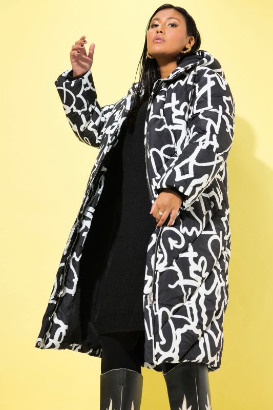 Scribble Print Oversized Puffer Coat