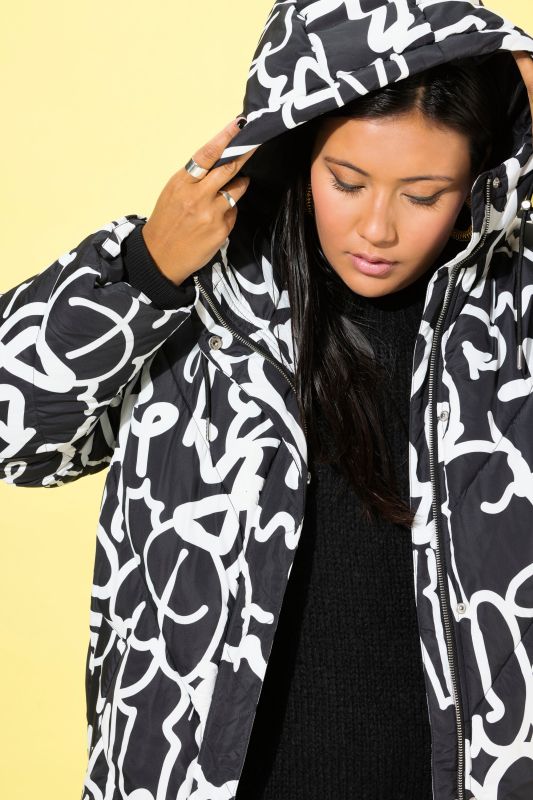 Scribble Print Oversized Puffer Coat