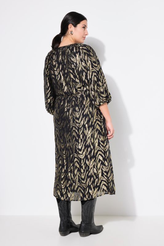 Abstract Metallic Print Balloon Sleeve Dress