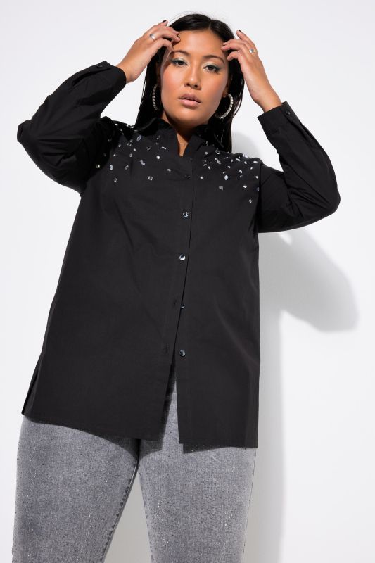 Rhinestone Long Sleeve Button Down Blouse