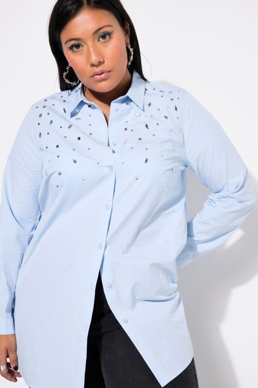 Rhinestone Long Sleeve Button Down Blouse