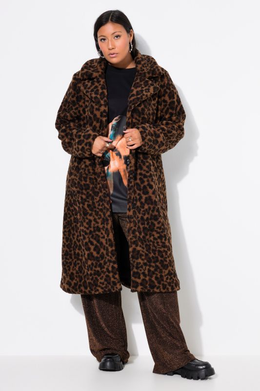 Faux Fur Button Front Leopard Print Coat