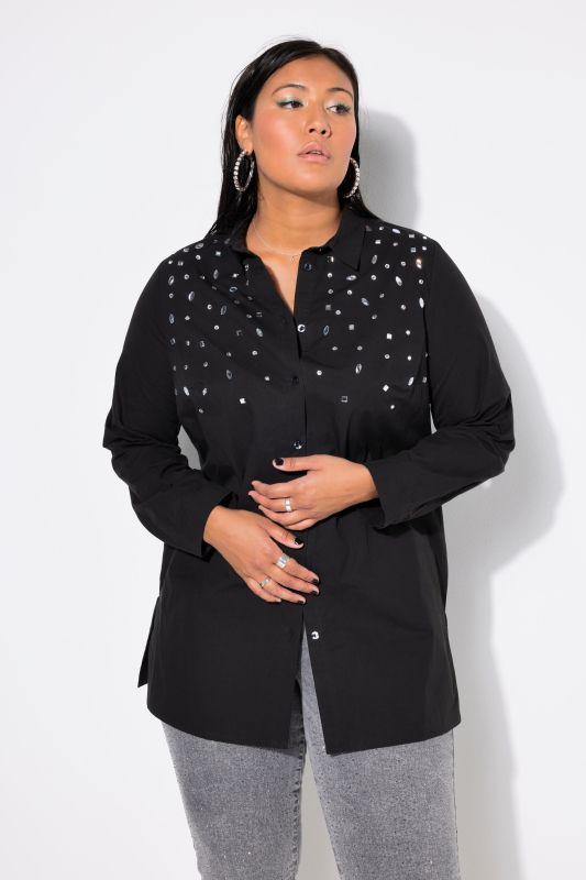 Rhinestone Long Sleeve Button Down Blouse