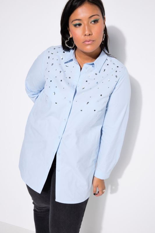 Rhinestone Long Sleeve Button Down Blouse