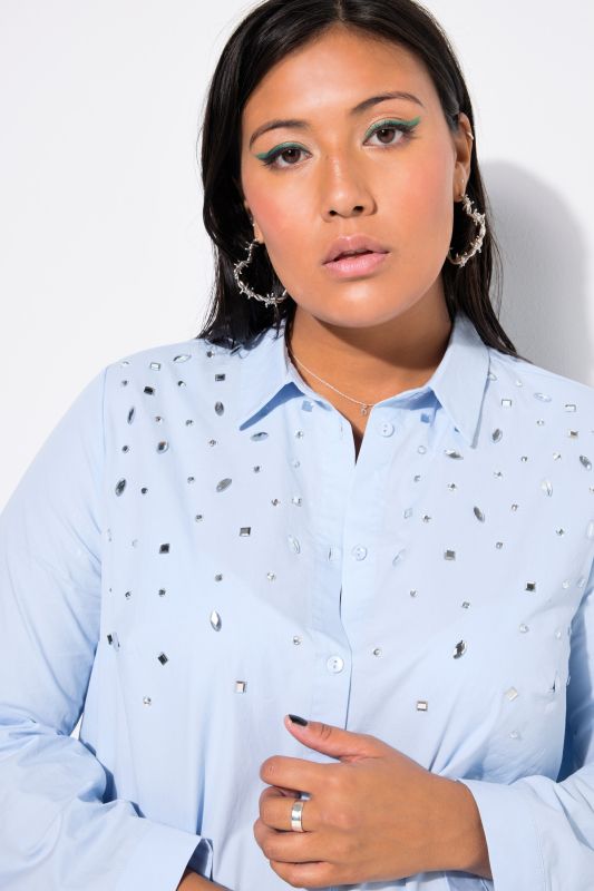 Rhinestone Long Sleeve Button Down Blouse