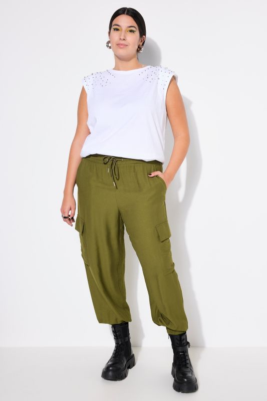 Cargo trousers, wide shape, elastic waistband and hem