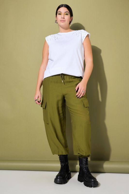 Cargo trousers, wide shape, elastic waistband and hem