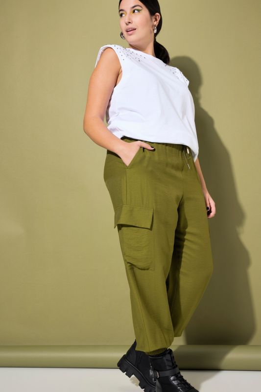 Cargo trousers, wide shape, elastic waistband and hem