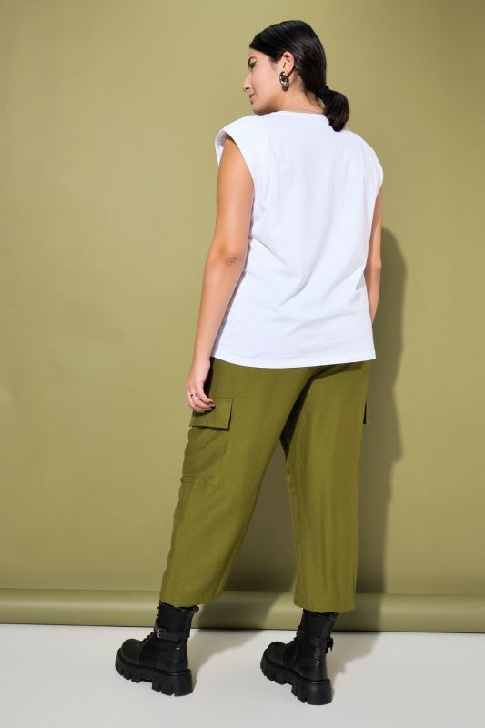 Cargo trousers, wide shape, elastic waistband and hem