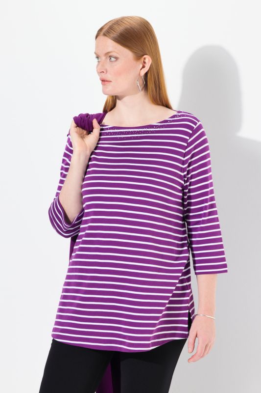 Striped Pima Cotton 3/4 Sleeve Tee