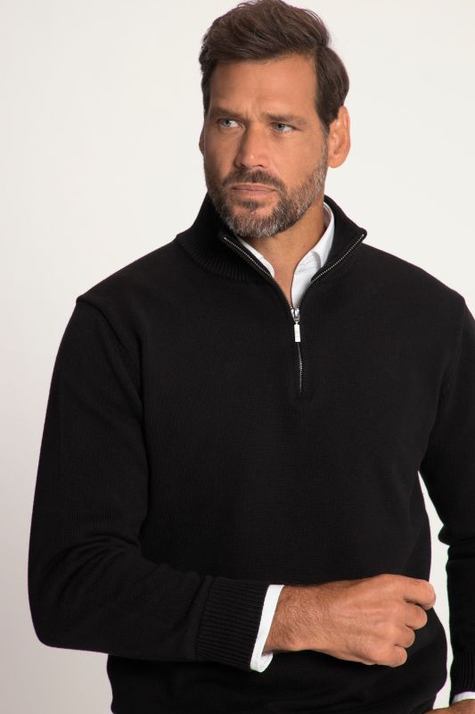 Knitted half-zip, stand-up collar, zip, long sleeve