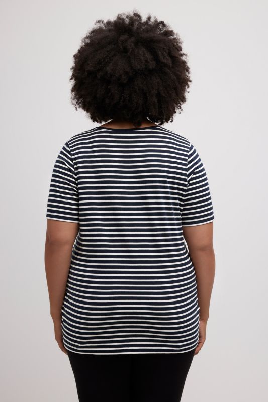 Eco Cotton Stripe Round Neck Short Sleeve Pajama Top