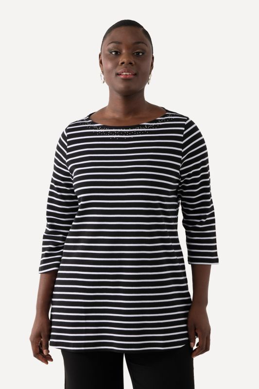 Striped Pima Cotton 3/4 Sleeve Tee