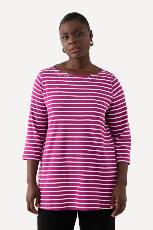 Striped Pima Cotton 3/4 Sleeve Tee