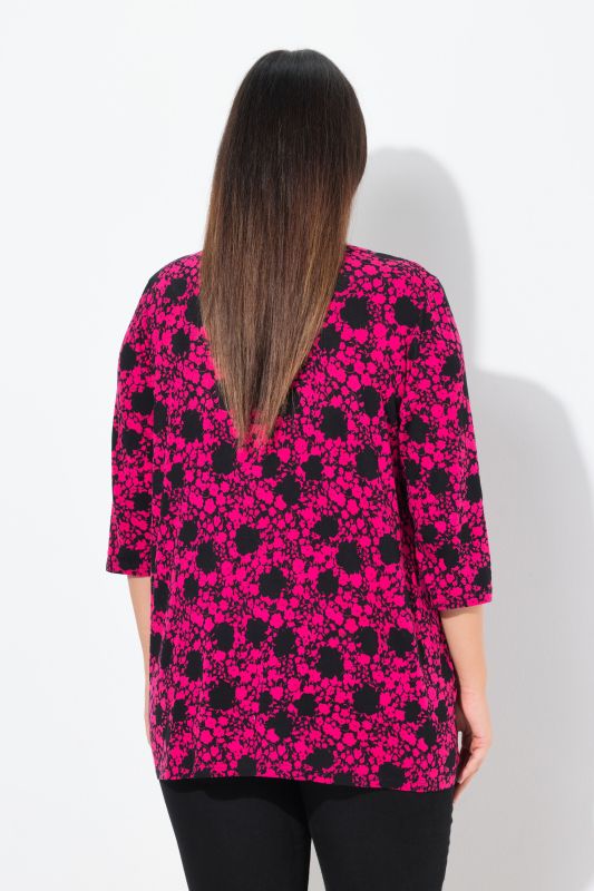 Floral Print 3/4 Sleeve A-Line Tee