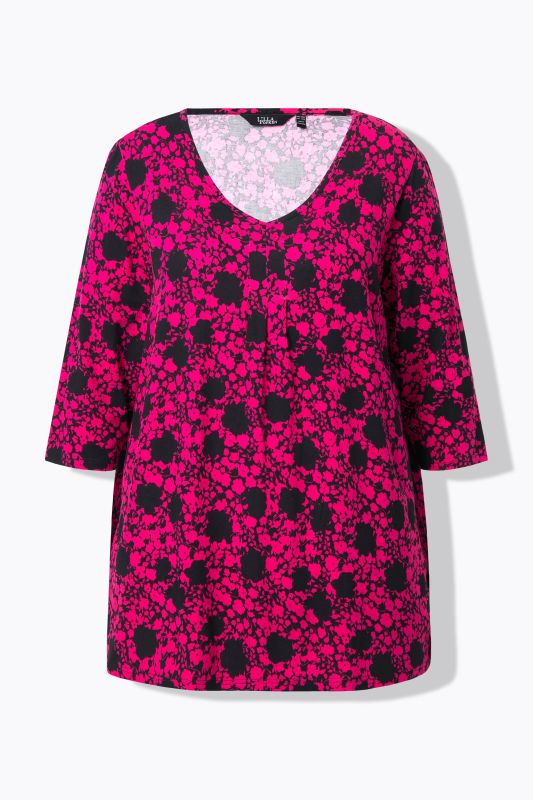 Floral Print 3/4 Sleeve A-Line Tee