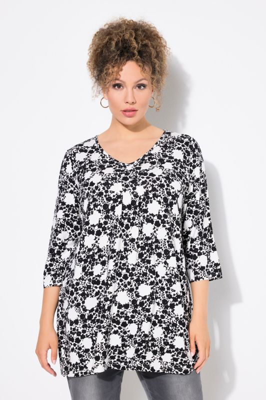 Floral Print 3/4 Sleeve A-Line Tee