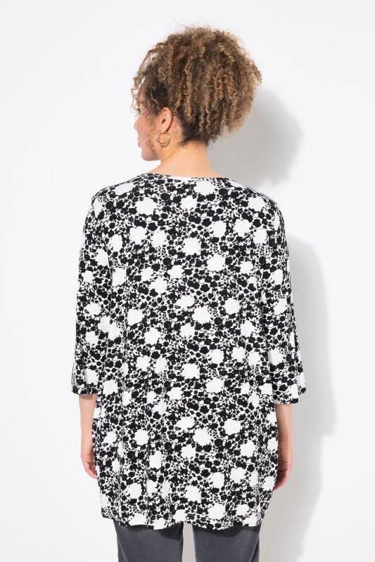 Floral Print 3/4 Sleeve A-Line Tee