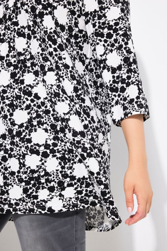 Floral Print 3/4 Sleeve A-Line Tee