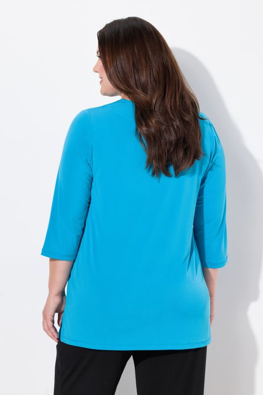 Matte Jersey V-Neck Swing Vented Three Quarter Sleeve Tunic