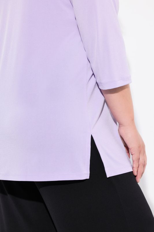 Matte Jersey V-Neck Swing Vented Three Quarter Sleeve Tunic