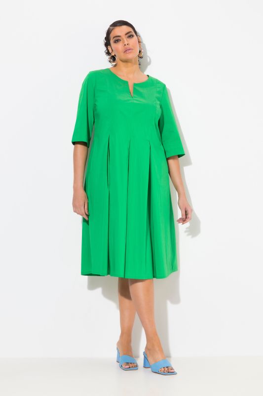 Pleated A-Line 3/4 Sleeve Midi Dress