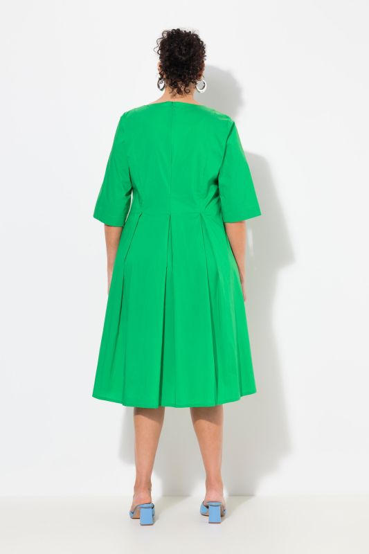 Pleated A-Line 3/4 Sleeve Midi Dress