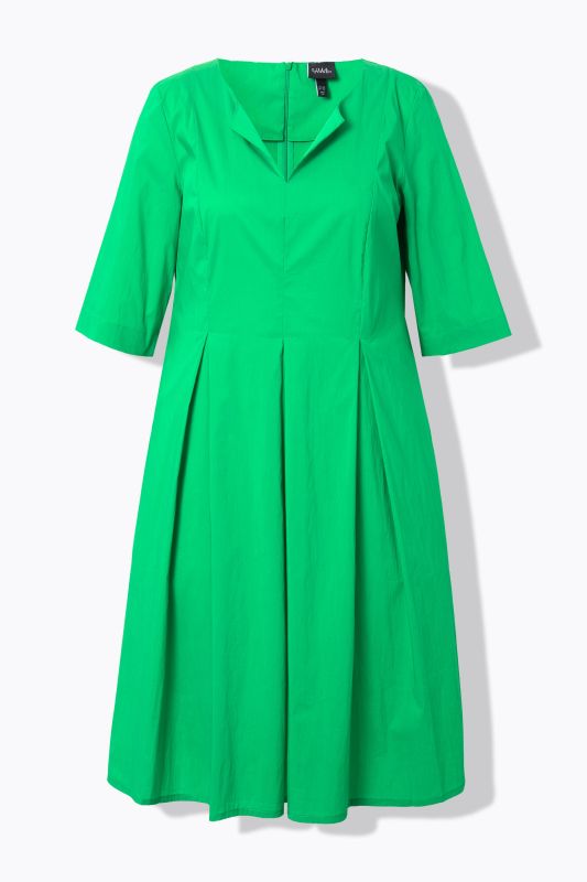 Pleated A-Line 3/4 Sleeve Midi Dress